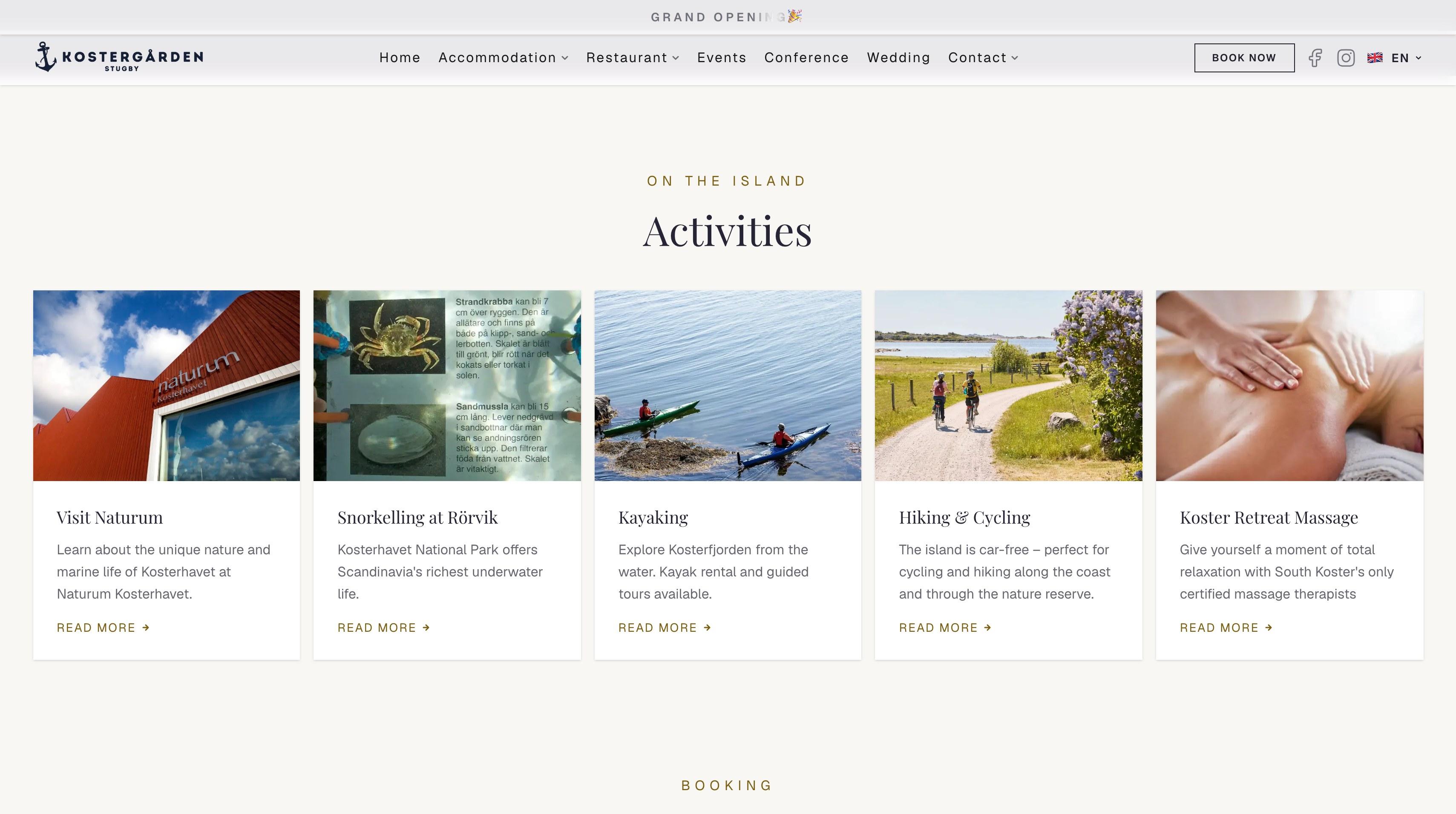 Kostergården website, activities on the island