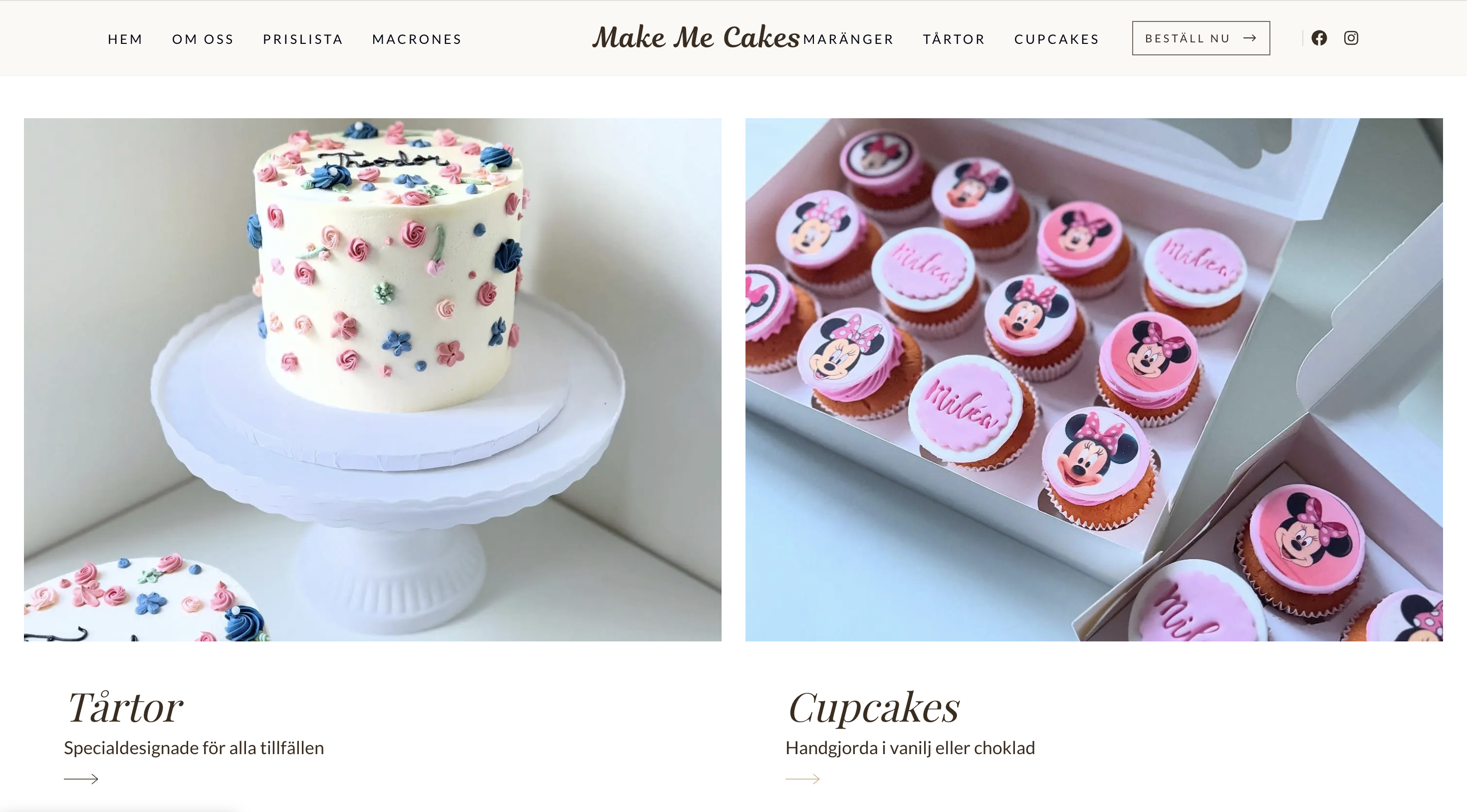 Make Me Cakes webbplats