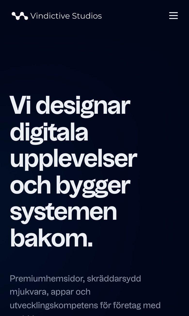Startsidan på vindictive-studios.se i mobilen
