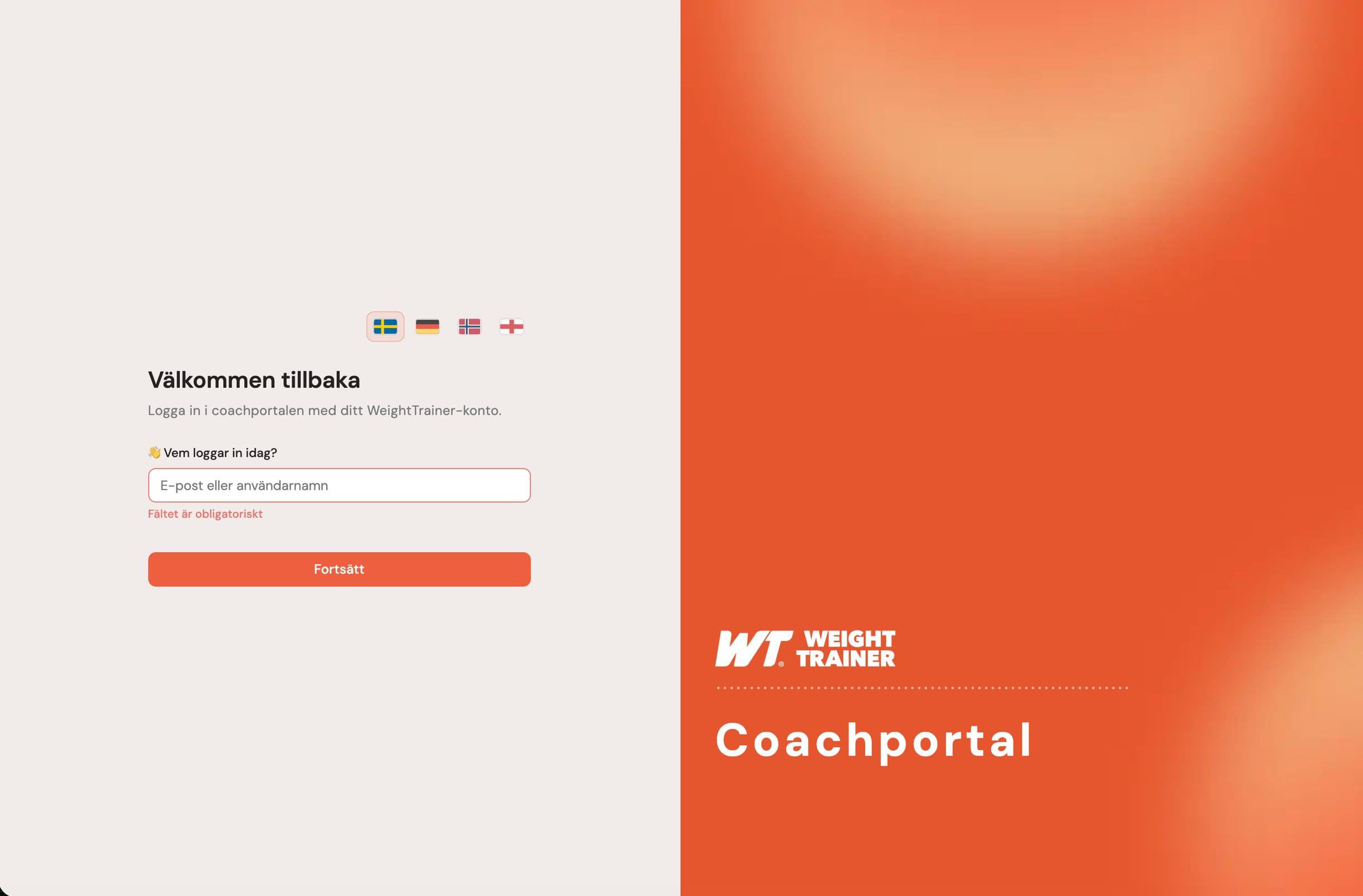 Inloggningen till coachportalen