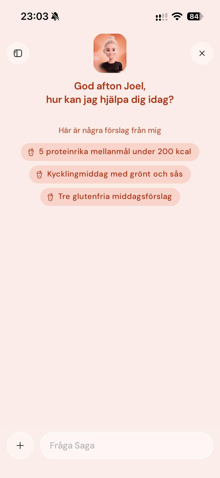 Saga i appen med förslag på frågor att ställa