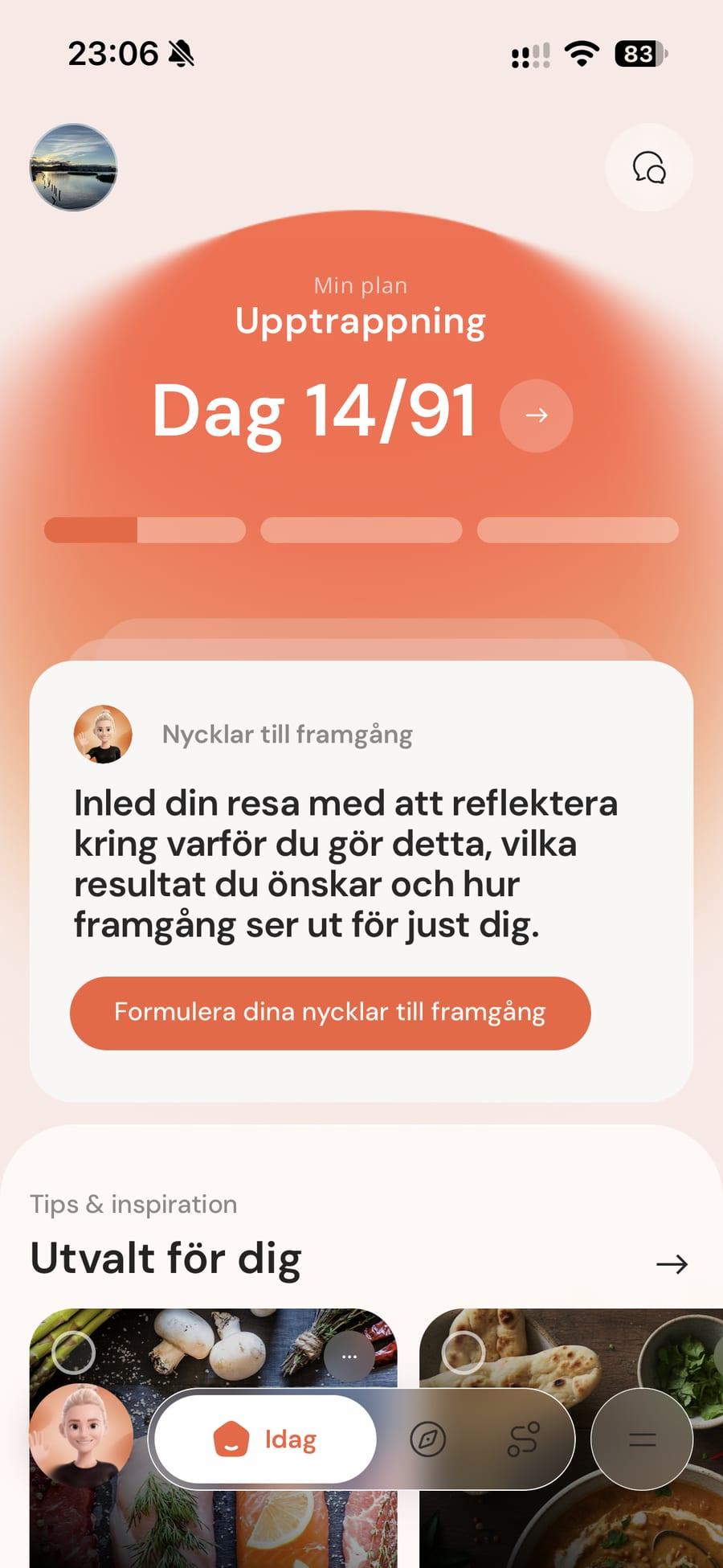Dagens vy i appen med ett råd från Saga