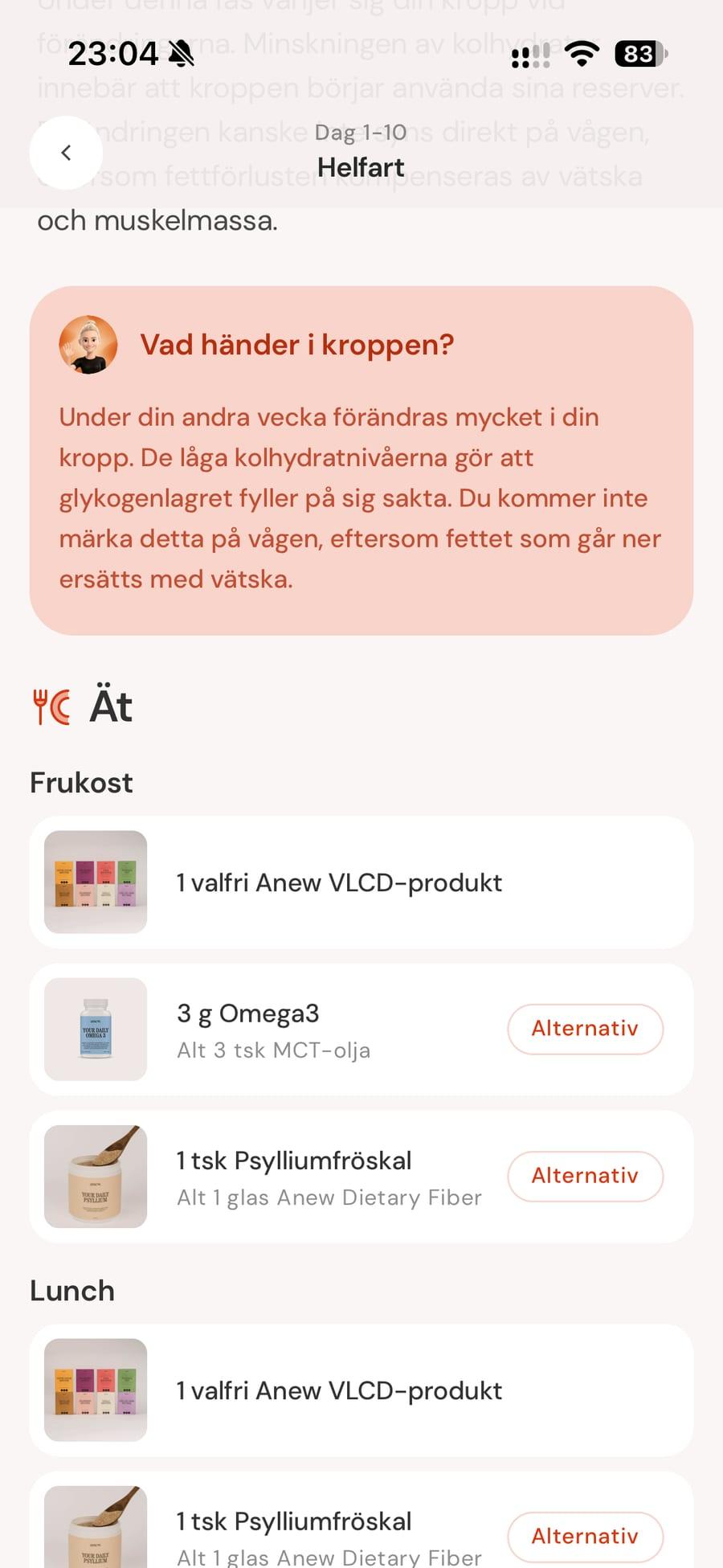 En dag i programmet med Sagas förklaring och dagens måltider